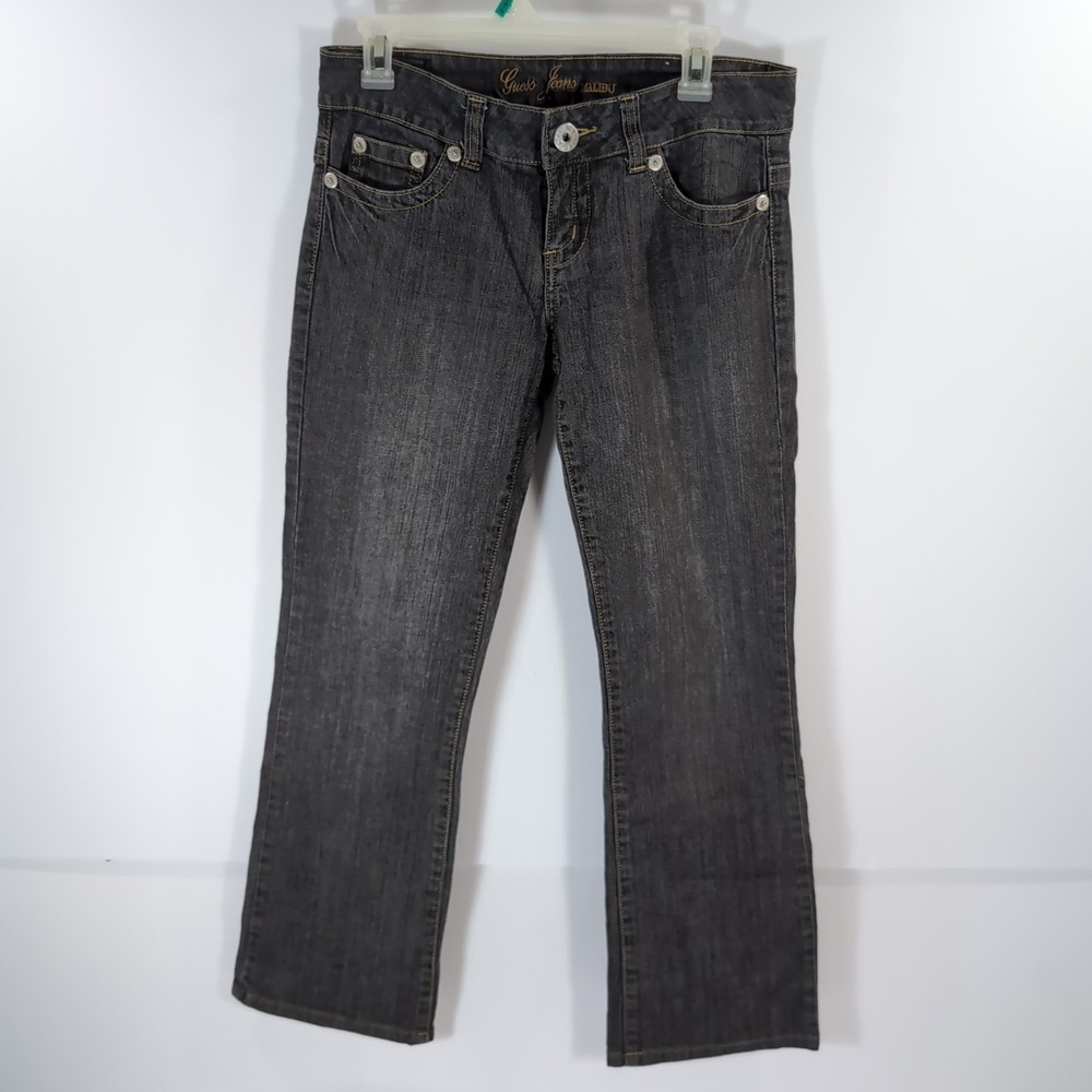 Guess Jeans Malibu Womens Black Denim Jeans Size 30 Mid Rise Boot Cut Fits 32x28